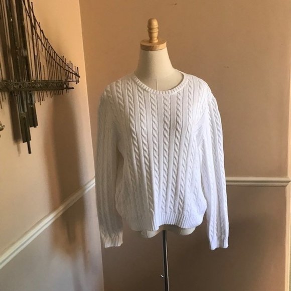 Ralph Lauren Sweaters - Ralph Lauren White Cable Knit Sweater - Pink Logo